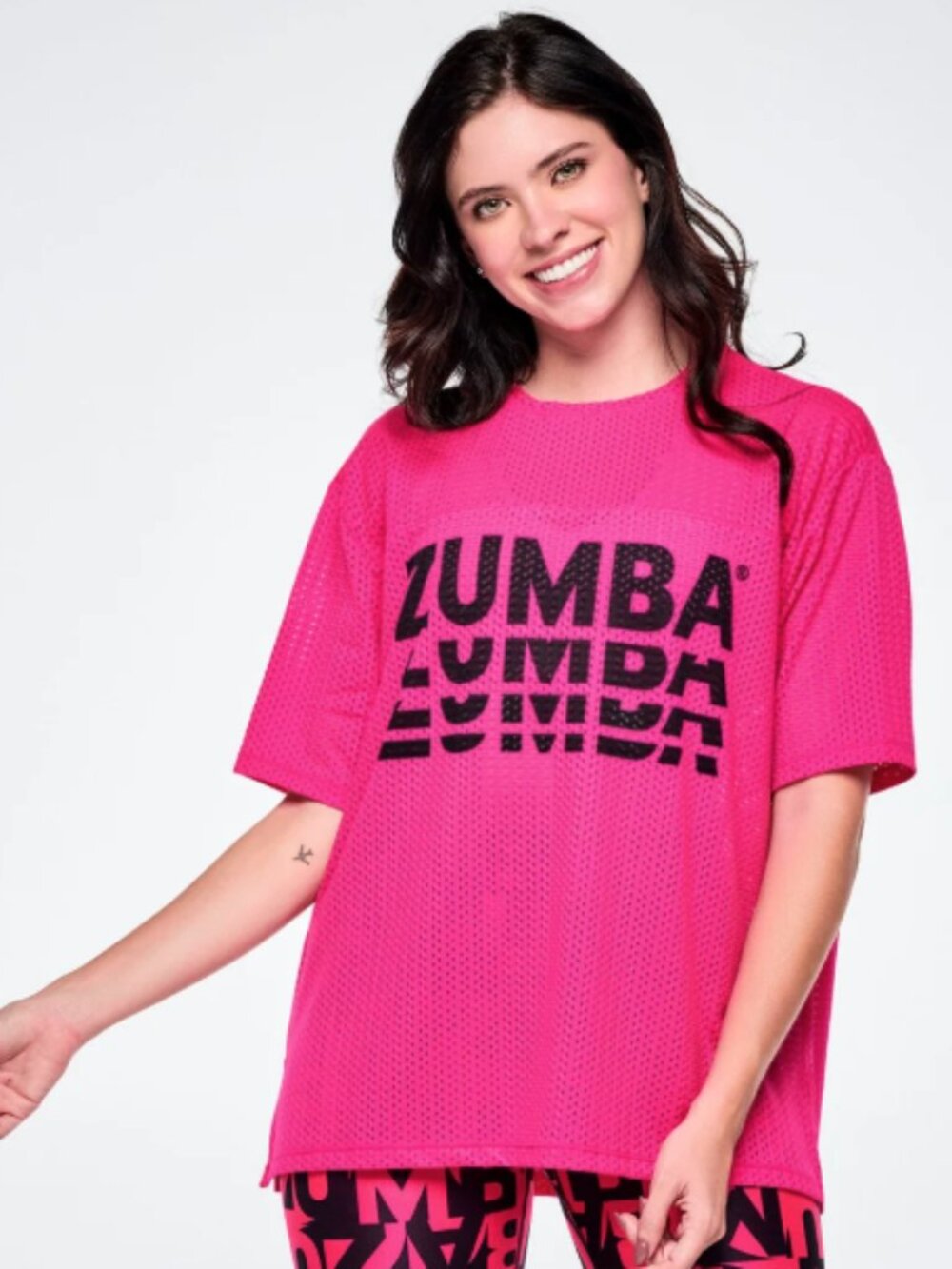 XL Zumba Wear Ultrabright Mesh Boxy Top With Side Slits